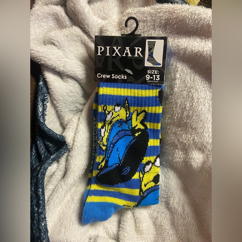 Pixar Toy Story Aliens Blue and Yellow Crew Socks